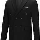 Men's Double Breasted Blazer Slim Fit Formal Sport Coat Jacket for Business Wedding (Black, M)