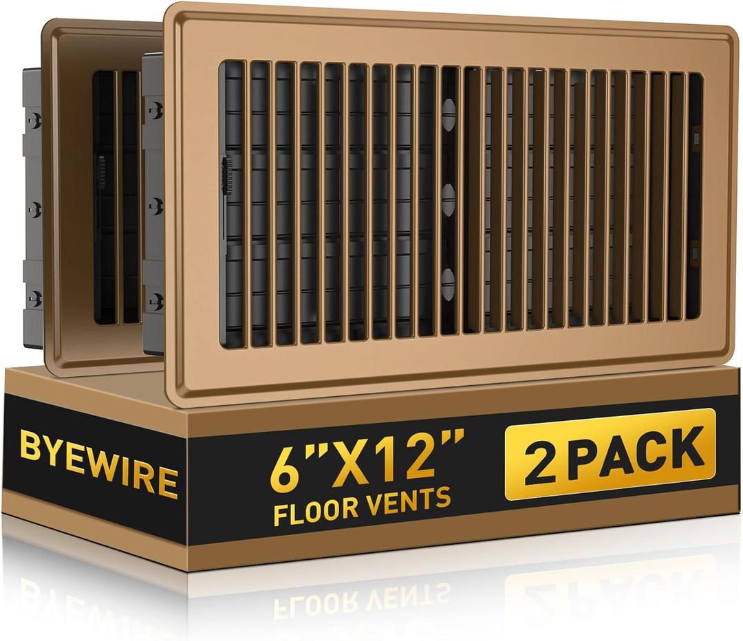 6x12 Floor Register, Heavy Duty Steel Walkable Floor Vents Covers, Adjustable Air Supply Lever Register Vent Cover for Home Floor and Wall, Fits 12x6 and 6x12 Duct Opening, 2 Pack, Brown