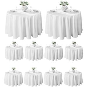 VidaFete 10 Pack 120inch Round Tablecloth Polyester Table Cloth, Stain Resistant and Wrinkle Polyester Dining Table Cover for Kitchen Dinning Party Wedding Round Tabletop Buffet Decoration(White)
