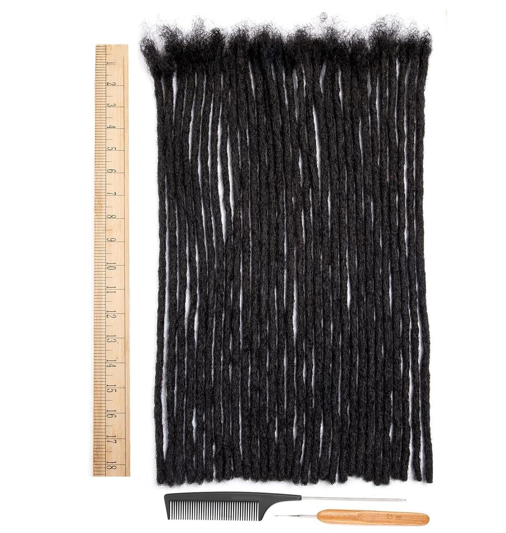 DAIXI 0.6cm and 0.4 0.8cm Options Thickness 18 Inch 60 Strands 100% Real Human Hair Dreadlock Extensions for Man/Women Handmade Permanent loc Extensions Bundles Can Be Dyed Bleached Curled Twisted Black