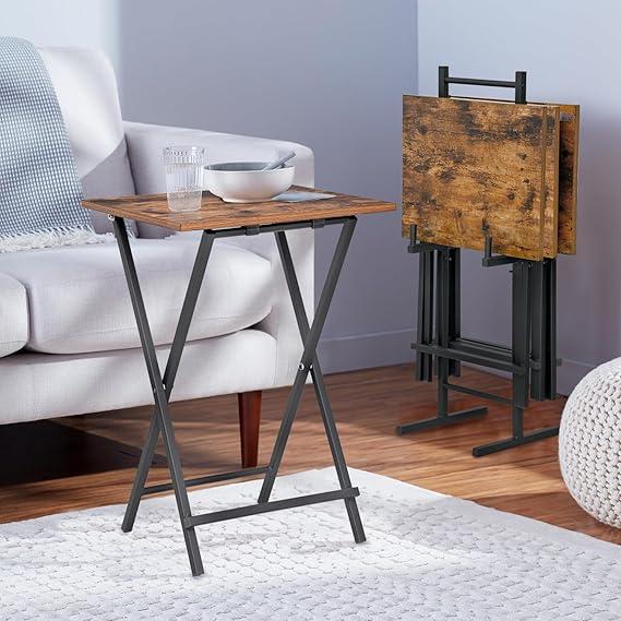 Side Table 4 Set, Folding TV Tray for Small Spaces, Coffee & Snack Table for Living Room, Easy Assembly