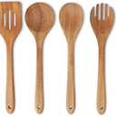 Amazon Basics Wooden Cooking Utensils, 6-Piece Set, Acacia Wood, Pre Oiled, Cookware-Safe, Ideal for Nonstick