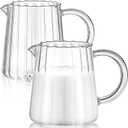 Leinuosen 2 Pcs Glass Pitcher - Elegant Shaped Creamer, Tea, Coffee, Milk Frothing Pitcher - Wave Style, 250 ml