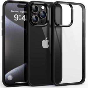 Supdeal Shockproof Clear Case for iPhone 15 Pro, [Not Yellowing] [10FT Military Drop Protection] Hard Clear Back Four Corner Airbags Drop Protection Phone Cover, 6.1 inch, Black