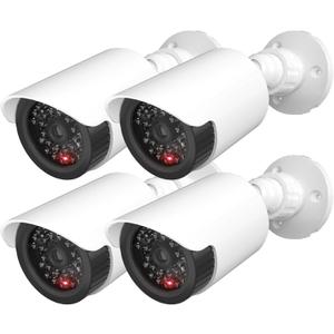 WALI Dummy Fake Simulated Surveillance Security CCTV Dome Camera Indoor Outdoor with One LED Light, Warning Security Alert Sticker Decal (TC-W4), 4 Packs, White