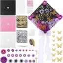 Harsever 48Pcs Graduation Cap Decorations DIY Kit,Grad Cap Decorations Decor with Faux Flower 3D Butterfly Rhinestones Alphabet Letter Stickers for DIY Graduation Party Supplies(Lavender)