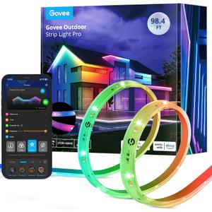 Govee Outdoor LED Strip Lights RGBIC with Warm and Cold White, 98.4ft 2.4G WiFi Smart Outdoor Lights, IP65 Waterproof, Work with Alexa and Google Assistant, App Control, for Porch, Patio, Eave, Party
