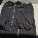 LILLUSORY Women's Long Sleeve Pajama Set - Soft Button-Down Top & Comfortable Drawstring Pants with Pockets Black L