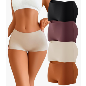 Womens Seamless Boy Shorts Underwear Soft Stretch No Show Boxer Shorts Briefs Panties for Ladies 4 Packs LARGE