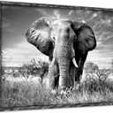 Elephant Picture Wooden Wall Art: African Wild Animals Artwork Framed Painting Print for Living Room (36''W x 24''H,Multi-Sized)