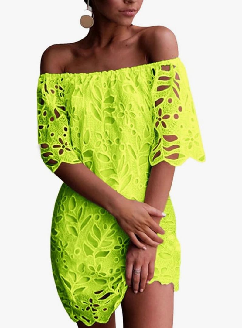 PRETTYGARDEN Women's Summer Off Shoulder Dresses Floral Lace Flare Short Sleeve Spring Vintage Elegant Mini Dress Medium PRETTYGARDEN Women's Summer Off Shoulder Dresses Floral Lace Flare Short Sleeve Spring Vintage Elegant Mini Dress Medium