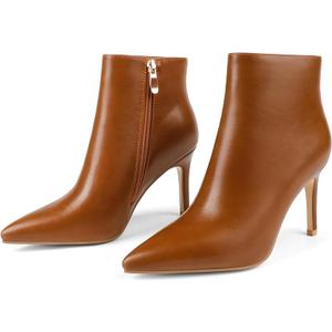 Women's Ankle Boots Middle Heel Pointed Toe Stiletto Boots, Brown, Size 6