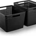 BINO | Woven Plastic Basket | Large (Black), 3-Pack | THE JUTE COLLECTION | Home Organization, Space - Saving Storage, Stylish Design | Jute Basket | Plastic Storage Basket
