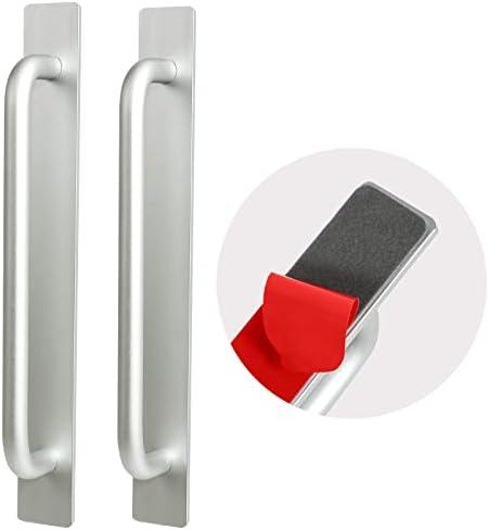 2pcs Self-Stick Instant Cabinet Drawer Handles Pulls | Aluminum Alloy Drawer Push Pull Handles Helper with Adhesive Door Handle for Kitchen Cabinet Drawer Window Sliding Closet (silver, Small(147mm))