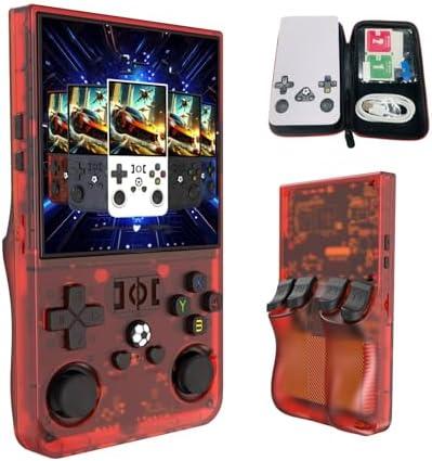 Blorkbuy R36MAX Retro Gaming Console, 4-inch HD IPS Screen Handheld Game Console with 4000mAh Battery, Linux System Handheld Emulator Console with 30+ Emulators and Built-in 128G TF Card (Red)