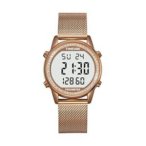 TIMEURE Women's Step Counter Pedometer Watch Crystal Stone, No App, No Charging Needed for Step, Calorie, Distance Tracking, Alarm, Countdown Timer, TU-2401 (Crystal Brown)
