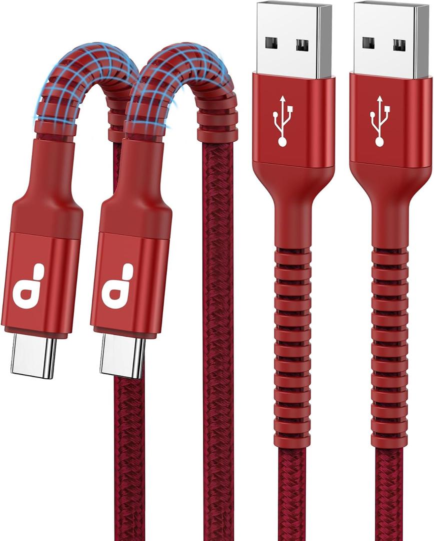 USB C Cable 10FT, 2Pack USB A to USB C Charger Cable, Type C Cable 3A Fast Charging Upgraded Extra Durable Braided USBC Cord Compatible with iPhone 17/16 15 Pro Max/Samsung Galaxy S23 and More-Red