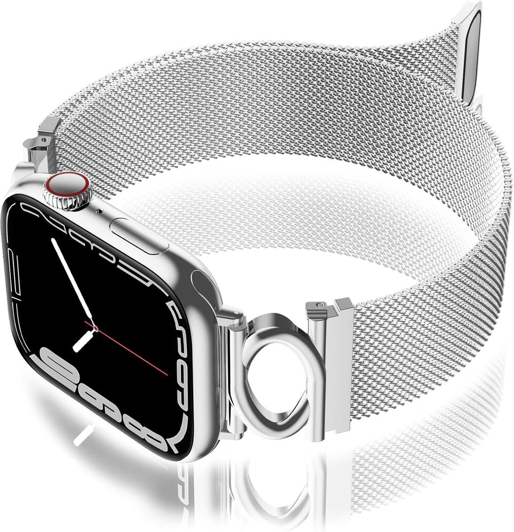 3 x Magnetic Mesh Metal Band Compatible with Apple Watch 10, Dressy C Shaped Buckle Milanese Bracelet Stainless Steel Adjustable Strap Replacement for Apple Ultra Series 9/8/7/6/5/4/3/2/1/SE Women Men