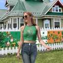 Seizesoul St Patrick's Day Crop Top for Women Shamrock Clover Printed Slim Tank Top (Green)