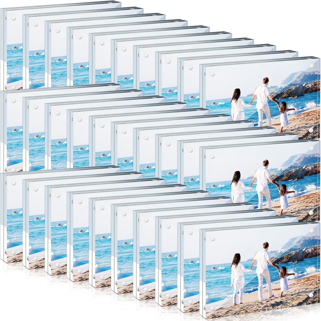 Handepo 30 Pack 4 x 6 Inch Clear Acrylic Picture Frames Double Sided Magnetic Photo Frames 20mm Thickness Frameless Desktop Display Freestanding for Bedroom Living Room Home Office