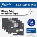 Brother Genuine P-Touch TZe-231 4-Pack Tape (TZE2314PKB) ½” (0.47” or 12mm) x 26.2 ft. (8m) Laminated Black on White, (for use with PT-D210, PT-H110, PT-D220, PT-D410, PT-D600 Label Makers)