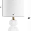 JONATHAN Y 20" White/Brass Gold Ribbed Gourd Glass Table Lamp, Modern Bedside Lamp for Bedroom Living Room, White Linen Drum Shade, LED Bulb Included JYL1099A