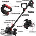 21V Cordless Weed Wacker Lawn Edger, 4.6lbs Lightweight Battery Powered String Trimmer, 4-in-1 Brush Cutter with Metal Blades, Wire Brush & Guide Wheel for Garden Edging (2 Batteries, 2.0Ah)