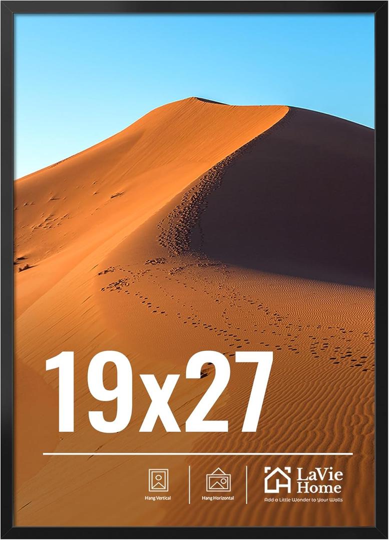 LaVie Home 19x27 Picture Frame for Wall Display, 19x27 Black Picture Frame with HD Plexiglas, 19 x 27 Poster Frame 1 Pack, Display Frame for Vertical or Horizontal, Classic Collection