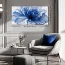 Blue Flower Canvas Wall Art Abstract Floral Prints Painting 40x20 Inch