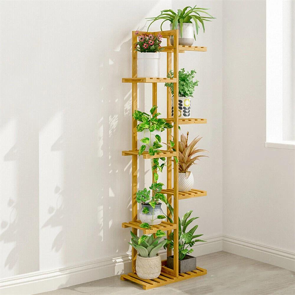 Plant Stand for Indoor Plants Multiple, 7 Tier 8 Potted Bamboo Plant Stand, Plant Shelf Holder Rack Tall Plant Stand for Living Room Patio Garden Corner Balcony by Easoger (Wood Color)