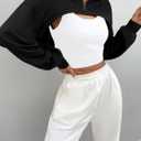 LovelyWholesale Women Cropped Hoodie Zip Up Long Sleeve Crop Top Sweatshirts (Black, XL)