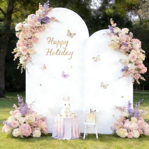Set of 2 Wedding Arch Backdrop Cover, Spandex Fitted 7.2ft, 6ft White Arch Covers Stretchy Backdrop Balloon Arch Back Drop for Valentines Wedding Birthday Party Christmas Banquet Decoration