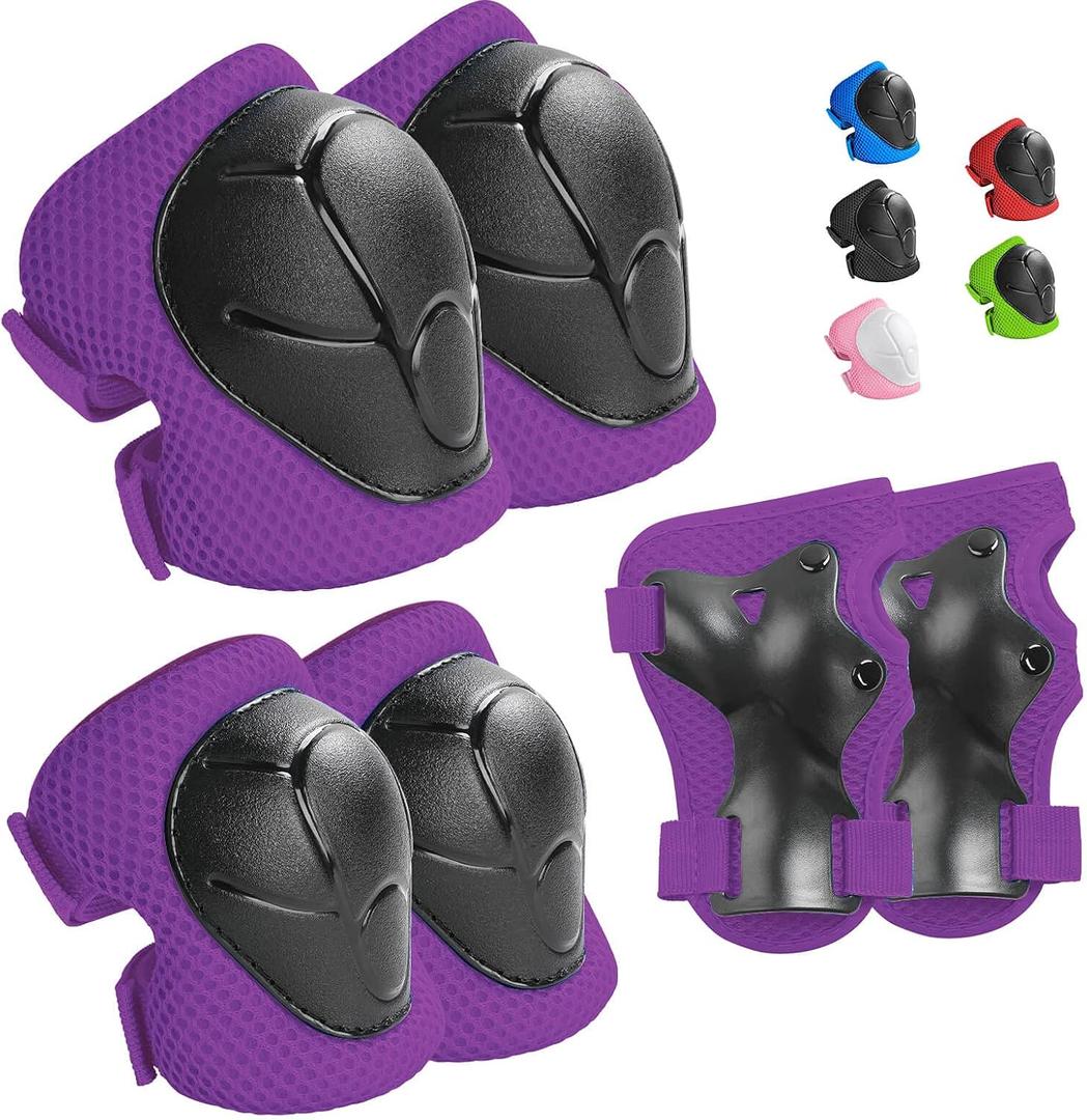 Kids Protective Gear Set Knee Pads for Kids 3-14 Years Toddler Knee and Elbow Pads with Wrist Guards 3 in 1 for Skating Cycling Bike Rollerblading Scooter (M(7-13Years), purple)
