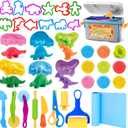 VConejo Dough Tools Play Sets for Kids, 37pcs Clay and Dough Accessories with Storage Container, Mat, Cutters, Rolling Pins, Safety Scissors, Stamps, Animal and 3D Dino Makers for Boys Girls