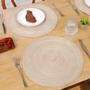 SHACOS Round Braided Placemats Set of 4 Round Table Mats for Dining Tables 15 inch Non Slip Washable Kitchen Table Place Mats Natural Farmhouse Decor (Beige, 4)