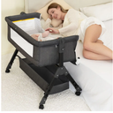 Baby Bassinet, Bedside Bassinet for Baby, 3 in 1 Bassinet Bedside Sleeper with Wheels, Mosquito Net, Adjustable Easy Folding Portable Bed for Infant Newborn (Dark Grey)