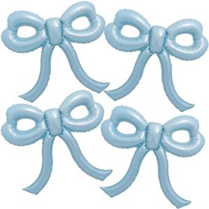 4 Pcs Baby Blue Bow Balloons Bow Birthday Party Decorations for Girl Women Bow Decor Blue Birthday Decorations Giant Dusty Blue Balloons for Baby Shower Bridal Bachelorette Party Supplies