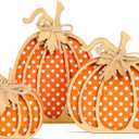 Fall Pumpkin Decor, Thanksgiving Fall Decorations for Home, Wooden Pumpkin Autumn Decor, 3 PCS Handmade Crafts, Thanksgiving Decorations for Indoor, Home Table Tiered Tray Mantel (4-8 Inch)