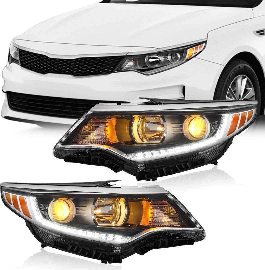 TODO Headlights Assembly Compatible with 2018 Kia Optima EX with LED DRL, Head Lamp w/Bulbs 92101-D5000 92101D5000 KI2502196 92102-D5000 92102D5000 KI2503196 Driver and Passenger Side