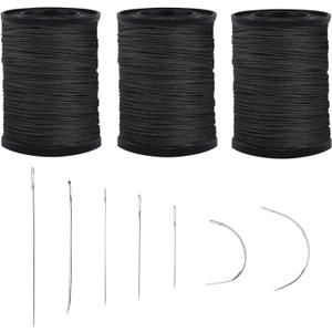 Topus Extra Strong Upholstery Repair Sewing Thread Kit and Heavy Duty Household Hand Needles, Including 7 Styles of Leather Canvas Sewing Needles and 3 Rolls Nylon Thread (70 Yard of Each Roll), Black