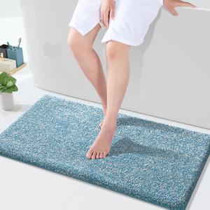 Yimobra Bathroom Rugs Mat, Extra Soft Comfortable Bath Rugs, Non-Slip, Water Absorbent and Thick Bathroom Floor Mats, Machine Washine, Shaggy Rugs for Shower Bathtubs, 36" x 24", Denim Blue&White