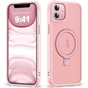 Compatible with iPhone 11 Case with Invisible Magnetic O-Ring Stand [Compatible with MagSafe][Great Grip Feeling], Pink