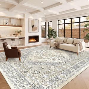 zesthome 12x15 Area Rugs, Large Washable Rug, Ultra-Thin Stain Resistant Rugs for Living Room, Bedroom, Non-Slip Backing Home Decor Area Rug (Beige,12'x15')