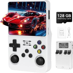 R36s Pro Retro Handheld Game Console, 3.5in IPS , 128GB Preloaded with 40000+Classic Games, Portable Game Console,30 +Game Emulator, Linux System,3500mah Rechargeable Battery (128G White)