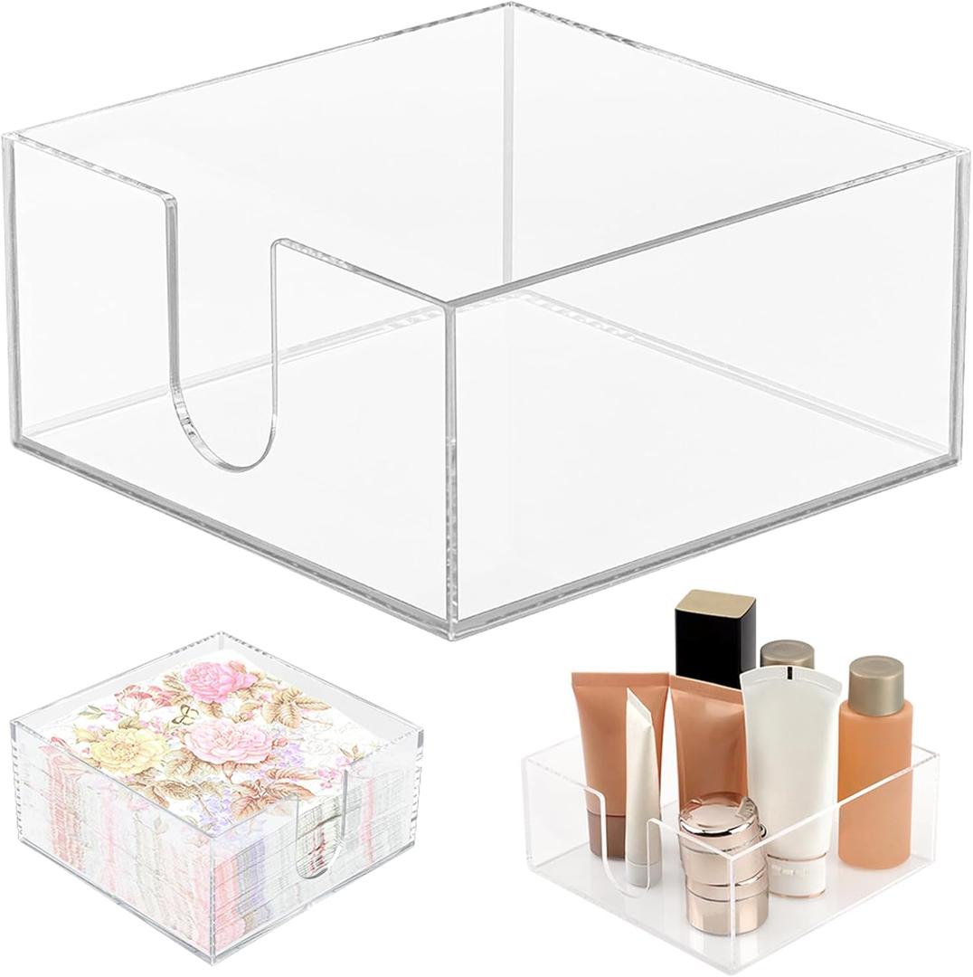Clear Acrylic Cocktail Napkin Holder, Acrylic Napkin Holder for Table, Square Cocktail Napkins Holder, Plastic Napkins Holder Great for Table Bathroom,Kitchen, Parties and Dinners, Clear