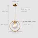 Pendant Light Modern Minimalist Hanging Lamp with Spherical Glass Shade and Brass Metal Ring Adjustable Height for Dining Room Bedroom Living Room (Clear)