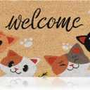 Cats - 17"x29" - Coir Door Mat with Heavy Duty Backing - Welcome Mats for Entryway, Porch - Anti-Slip PVC & Coconut Fiber Surface - Natural Home Accessories, Minimalist Original Design