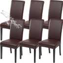 SearchI Waterproof PU Leather Dining Chair Covers Set of 6, Stretch Oilproof Parsons Chair Slipcovers Removable Washable Kitchen Chair Protector for Dining Room (Brown)