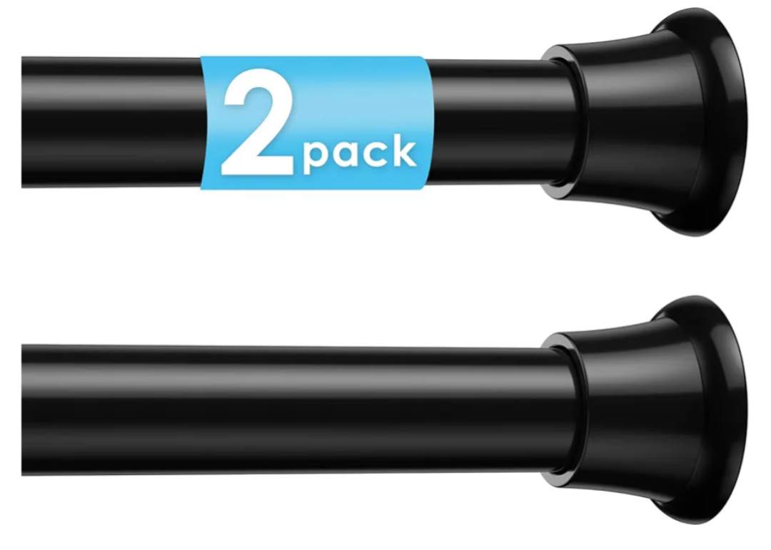 2Pcs Tension Curtain Rod 31 To 76 Inch Black Shower Curtain Rod No Drilling Adjustable Spring Loaded Curtain Rods 7/8"Diameter Shower Rods For Bathroom Windows Bedroom Closet Doorway Door