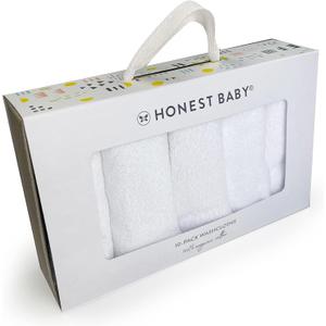 HonestBaby 10-Pack Terry Wash Cloths in Gift Box 100% Organic Cotton for Infant Baby Boys, Girls, 10-Pack White, One Size